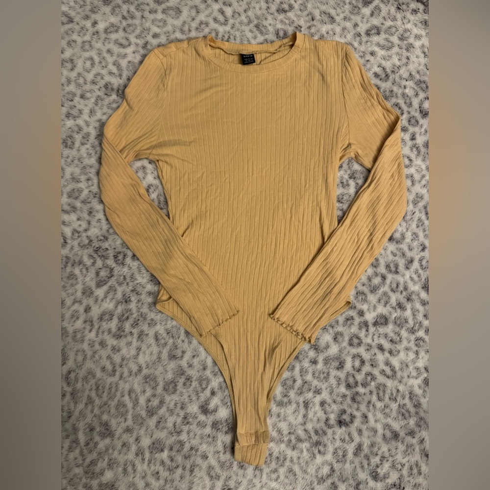 SHEIN Yellow Ribbed Long Sleeve Bodysuit